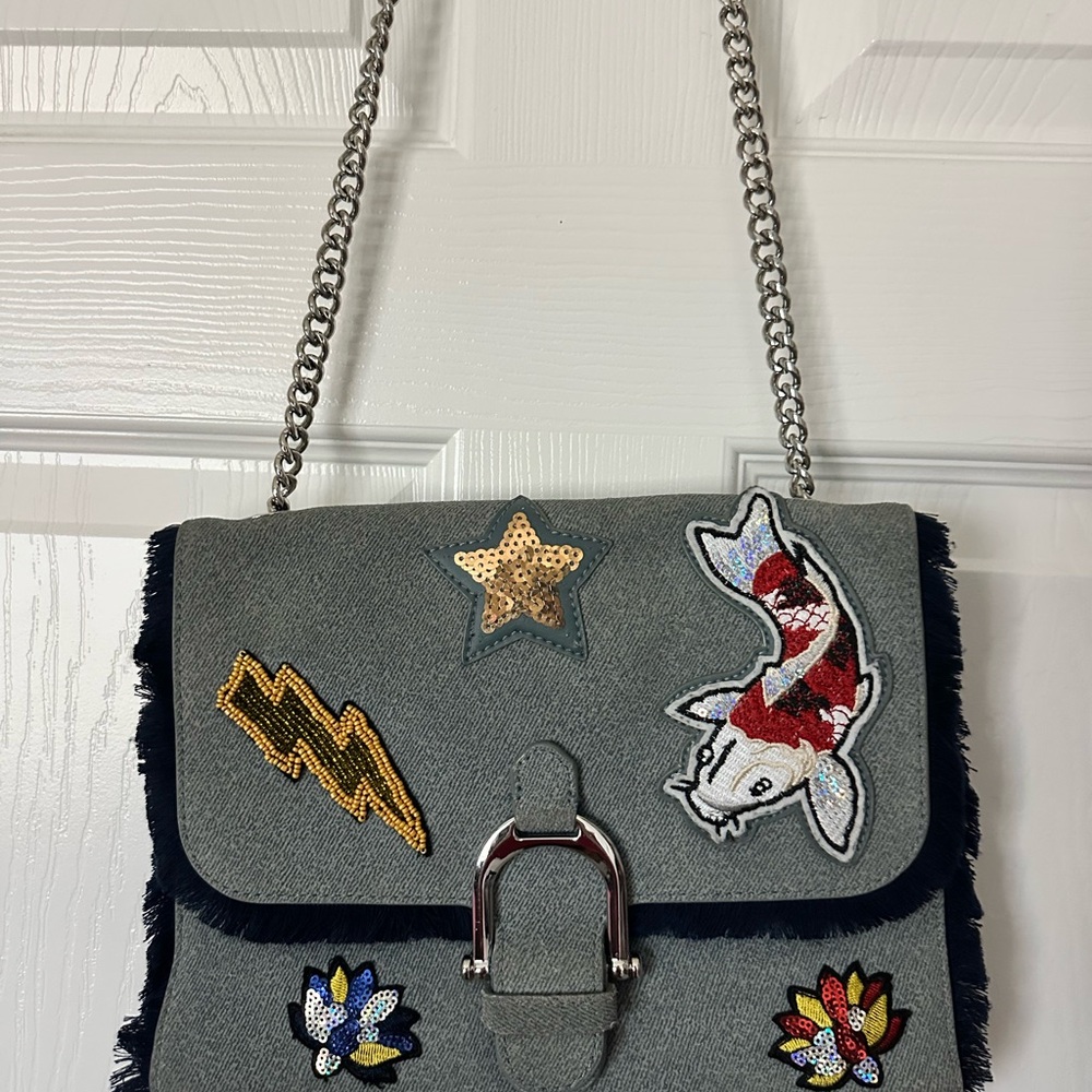 Sam Edelman Gray Embroidered Shoulder Bag
